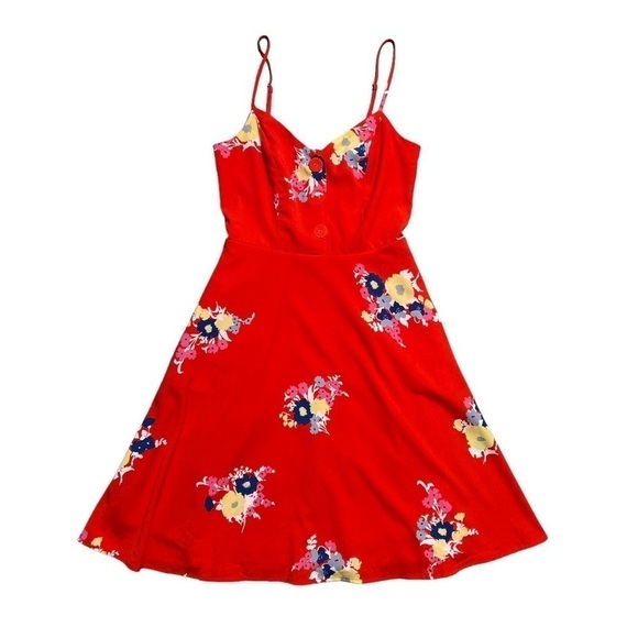 Modcloth Living Lightheartedly Red Floral Mini Dress 00 - Picture 2 of 11